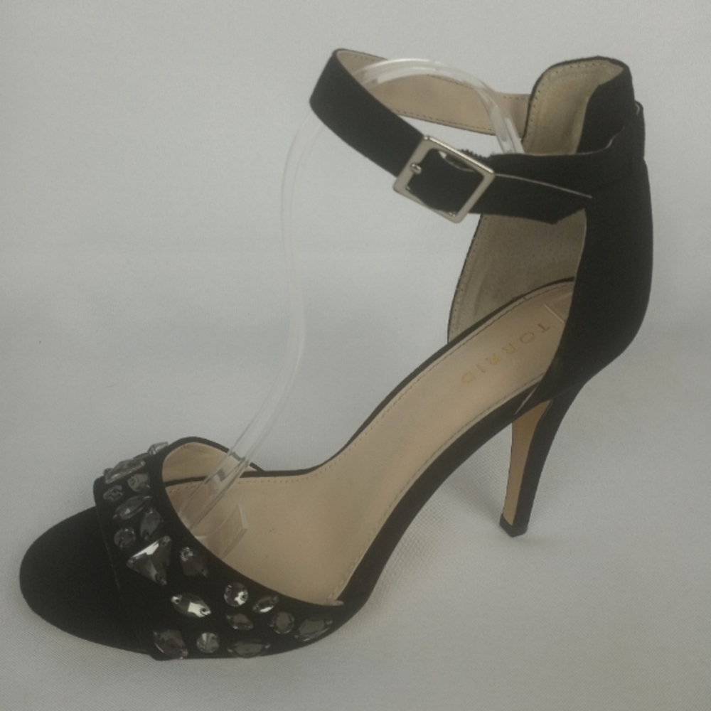 Rhinestone Embellished Faux Suede Heels